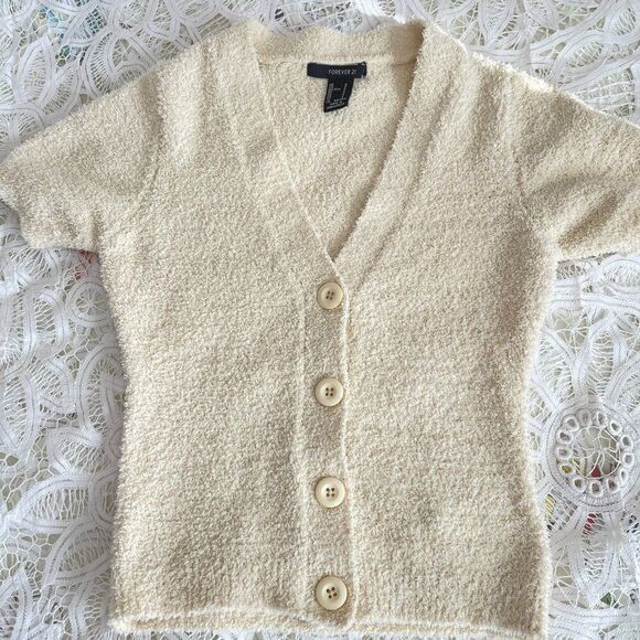 Forever 21 Fleece Sherpa Button-Up Cardigan Cream - S - Picture 2 of 7